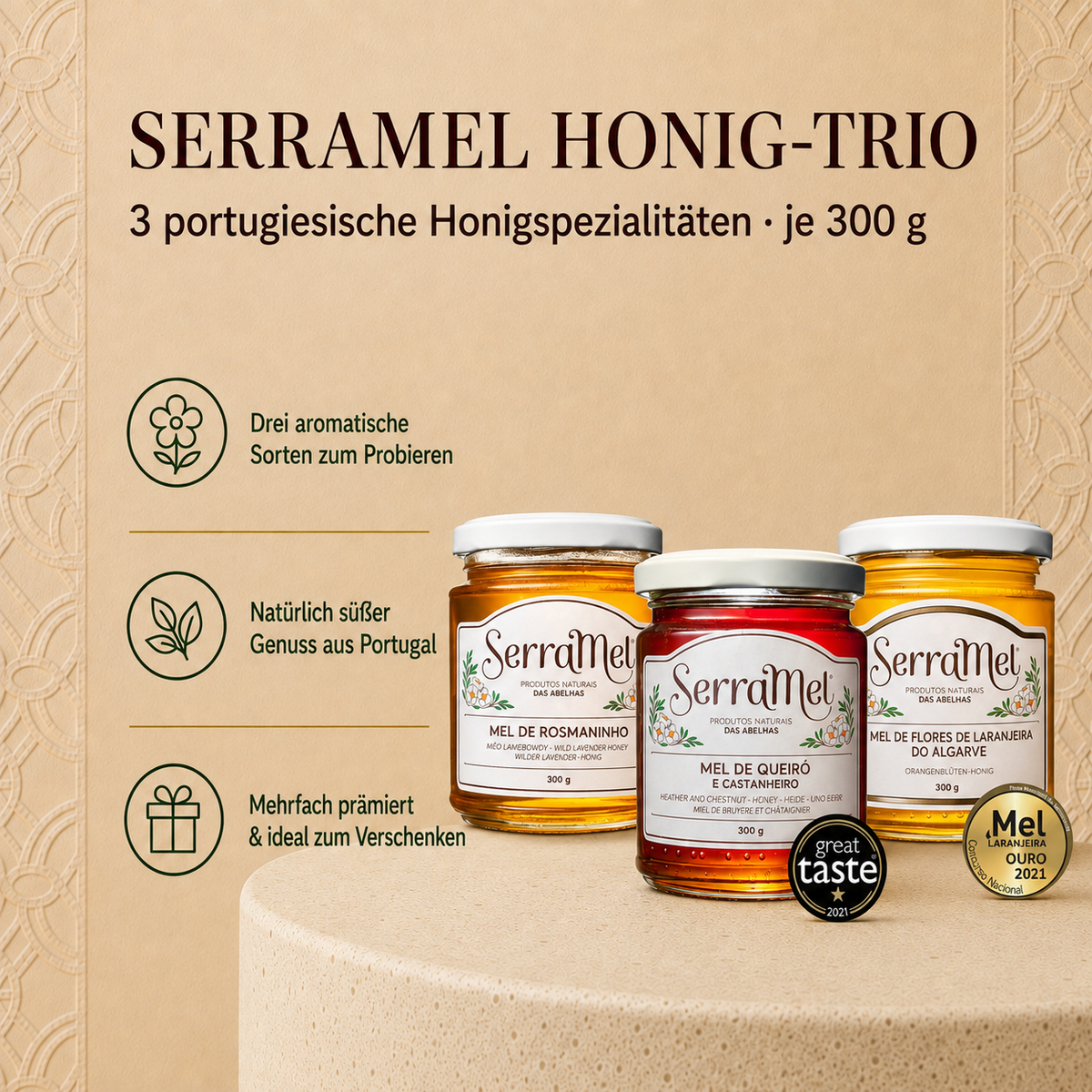 Serramel Honig-Trio – Portugiesische Honigspezialitäten
