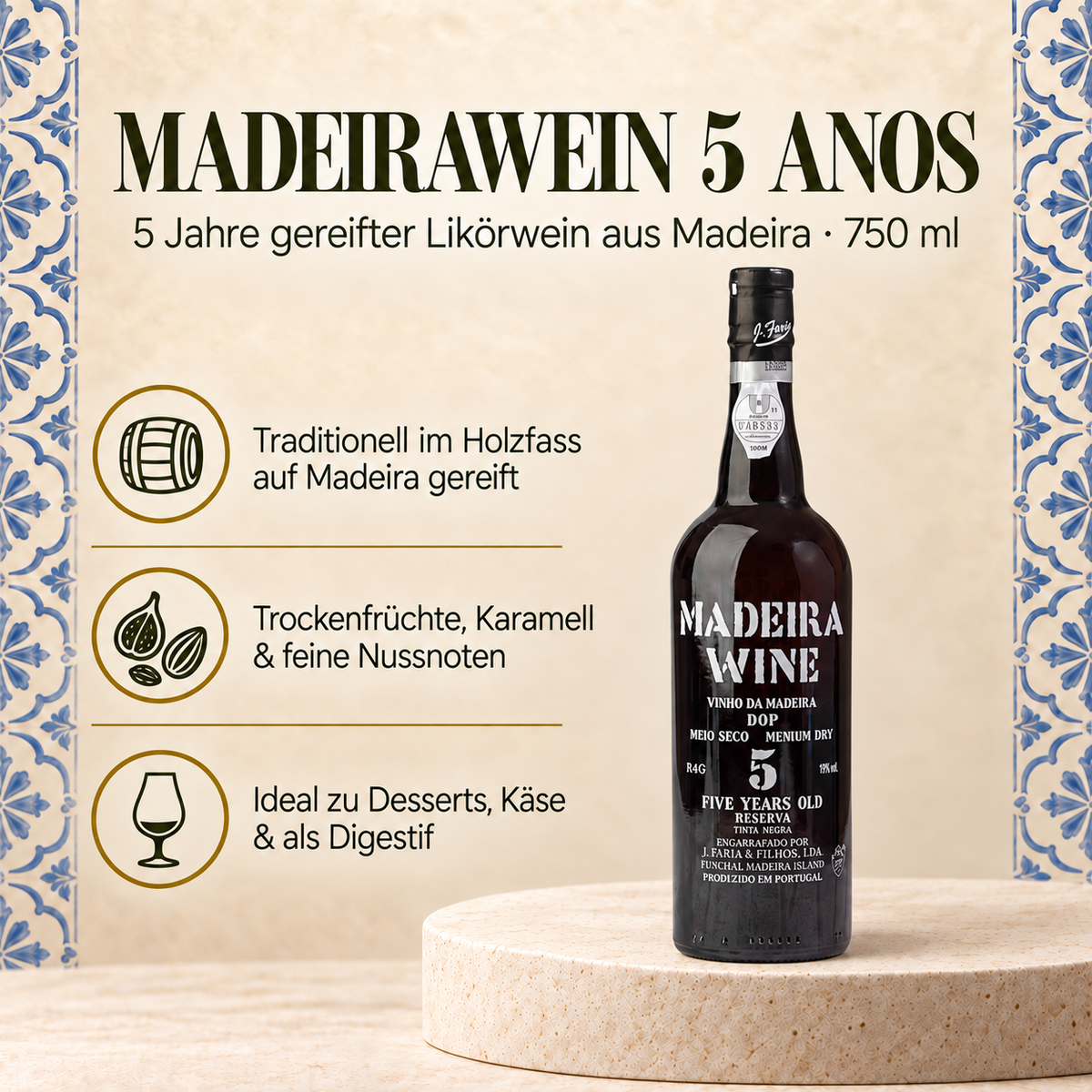 Madeirawein J.Faria 5 Anos Meio Doce 750ml