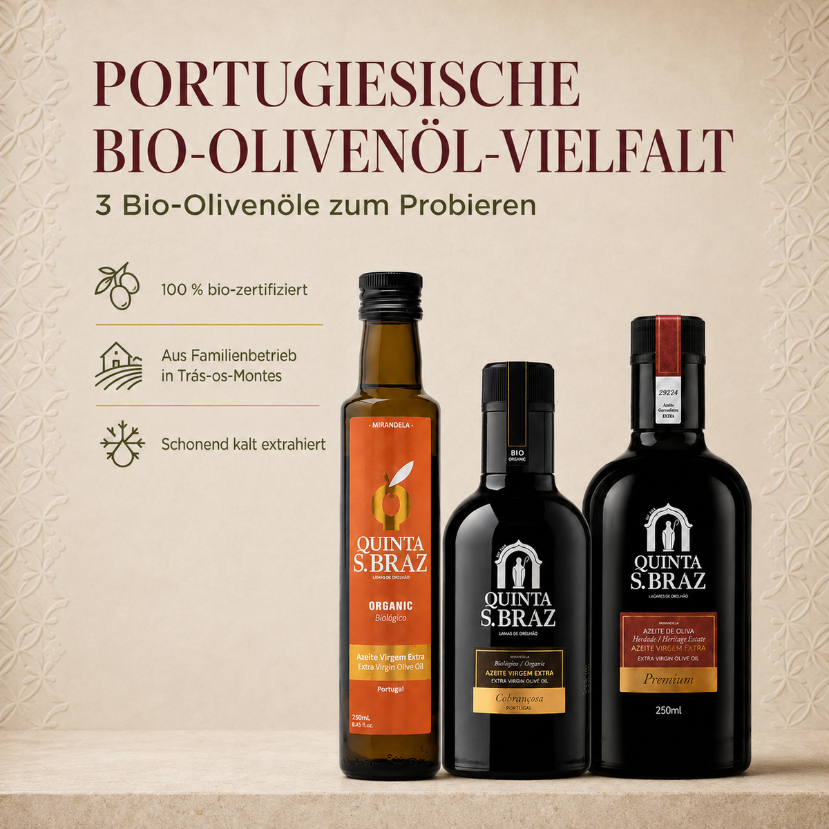 Quinta S. Braz Probierpaket – 3 Bio-Olivenöle aus Trás-os-Montes