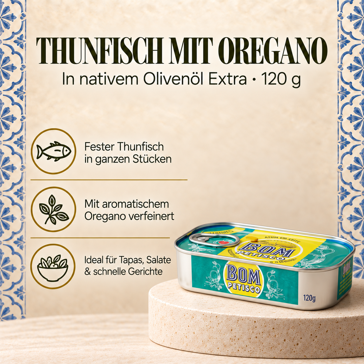 Thunfisch in Nativem Olivenöl Extra und Oregano 120g